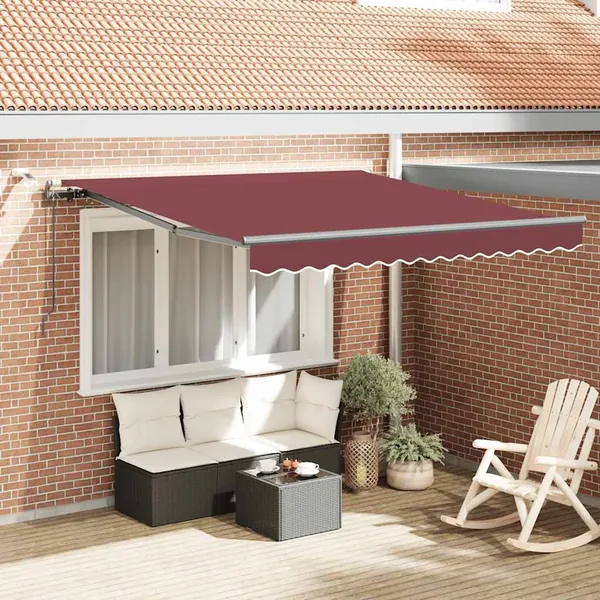 Auvent rétractable automatique avec LED bordeaux 300x250 cm