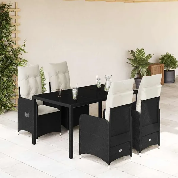 Ensemble de bistro de jardin 5 pcs coussins noir poly rotin