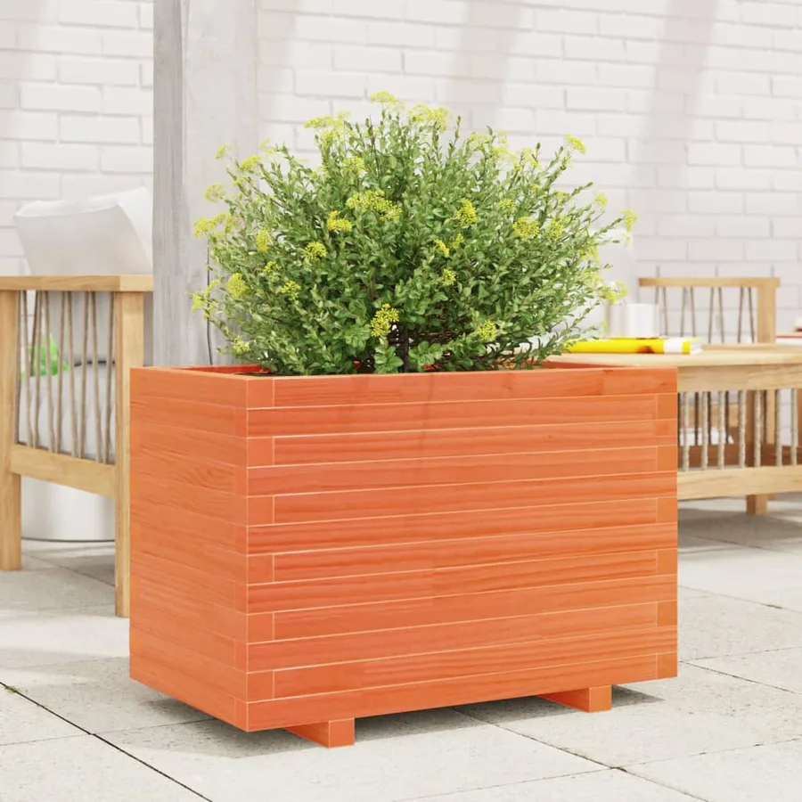 Jardinière cire marron 70x40x49,5 cm bois de pin massif - 3