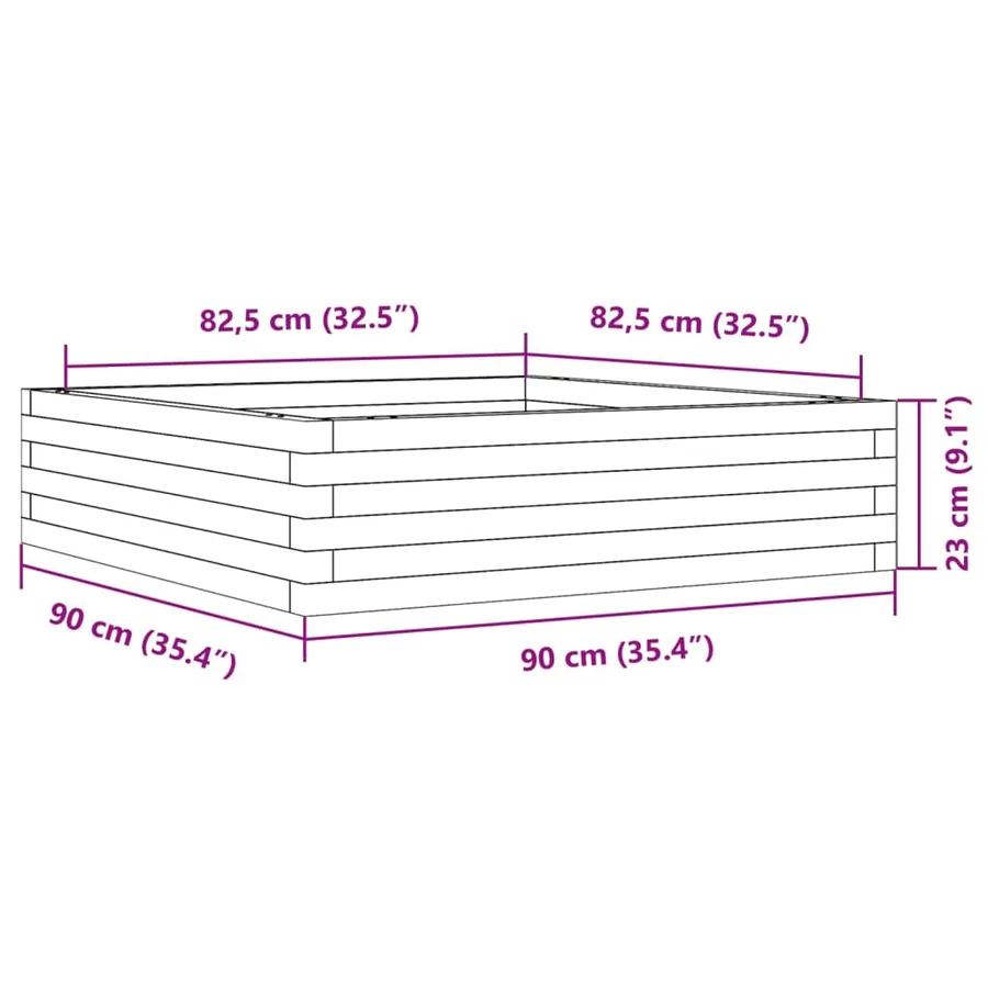 Jardinière 90x90x23 cm bois massif douglas - 10