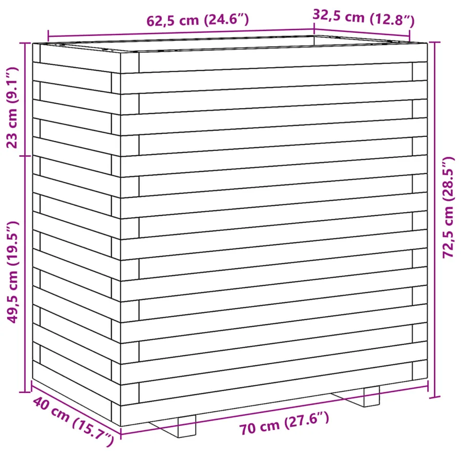 Jardinière cire marron 70x40x72,5 cm bois de pin massif - 10