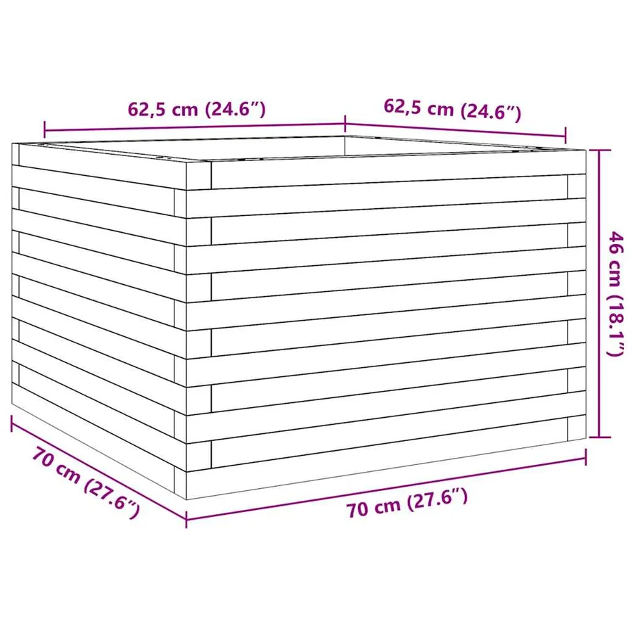 Jardinière cire marron 70x70x46 cm bois de pin massif - 10