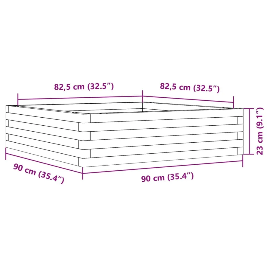 Jardinière blanc 90x90x23 cm bois de pin massif - 10