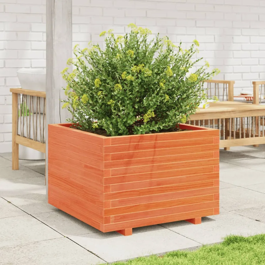 Jardinière cire marron 70x70x49,5 cm bois de pin massif - 3