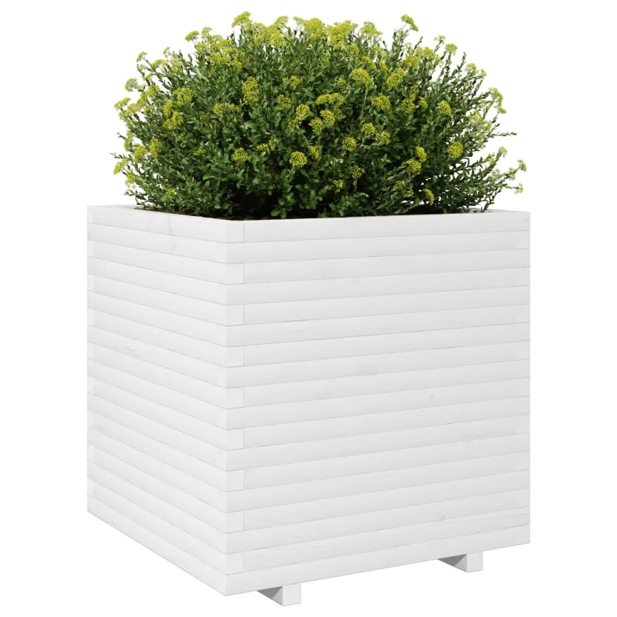 Jardinière blanc 70x70x72,5 cm bois de pin massif - 4