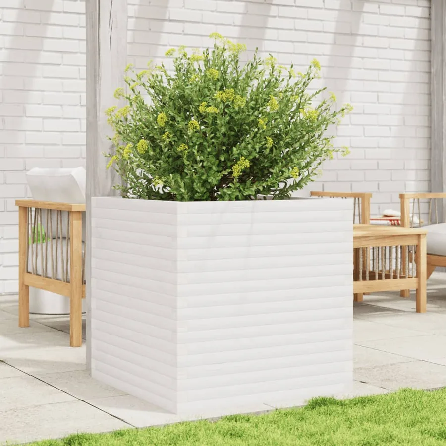 Jardinière blanc 70x70x68,5 cm bois de pin massif - 3