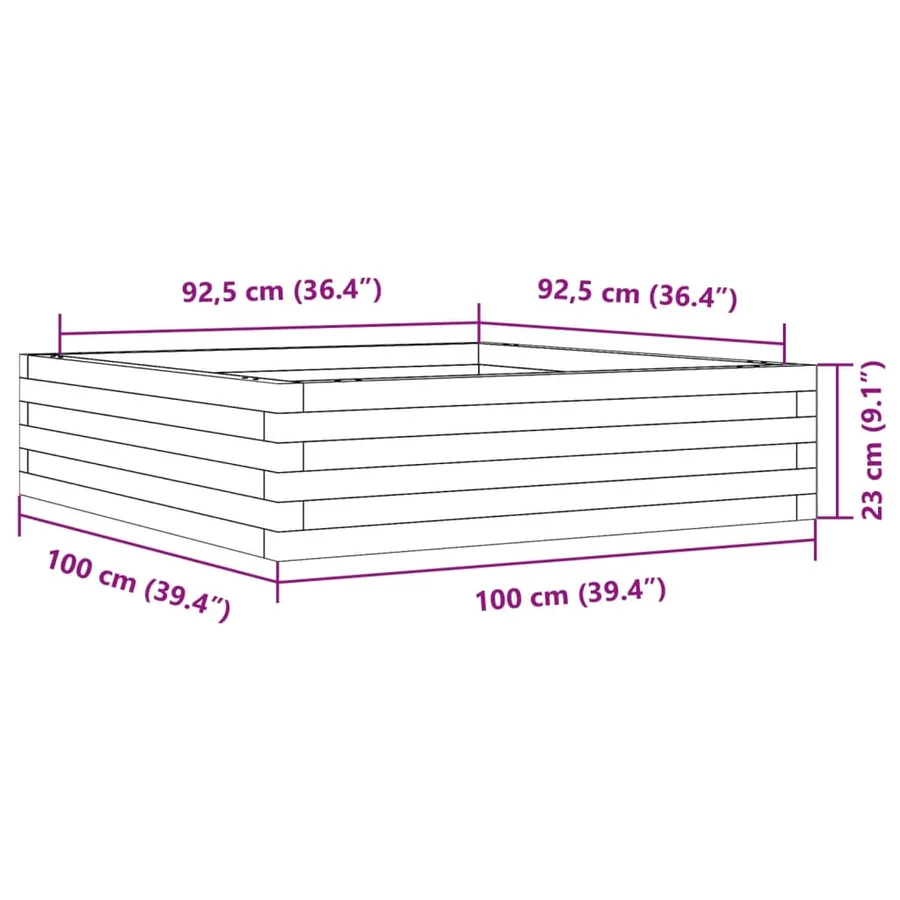 Jardinière cire marron 100x100x23 cm bois de pin massif - 10