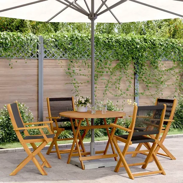 Ensemble à manger de jardin 5pcs noir polypropylène bois massif