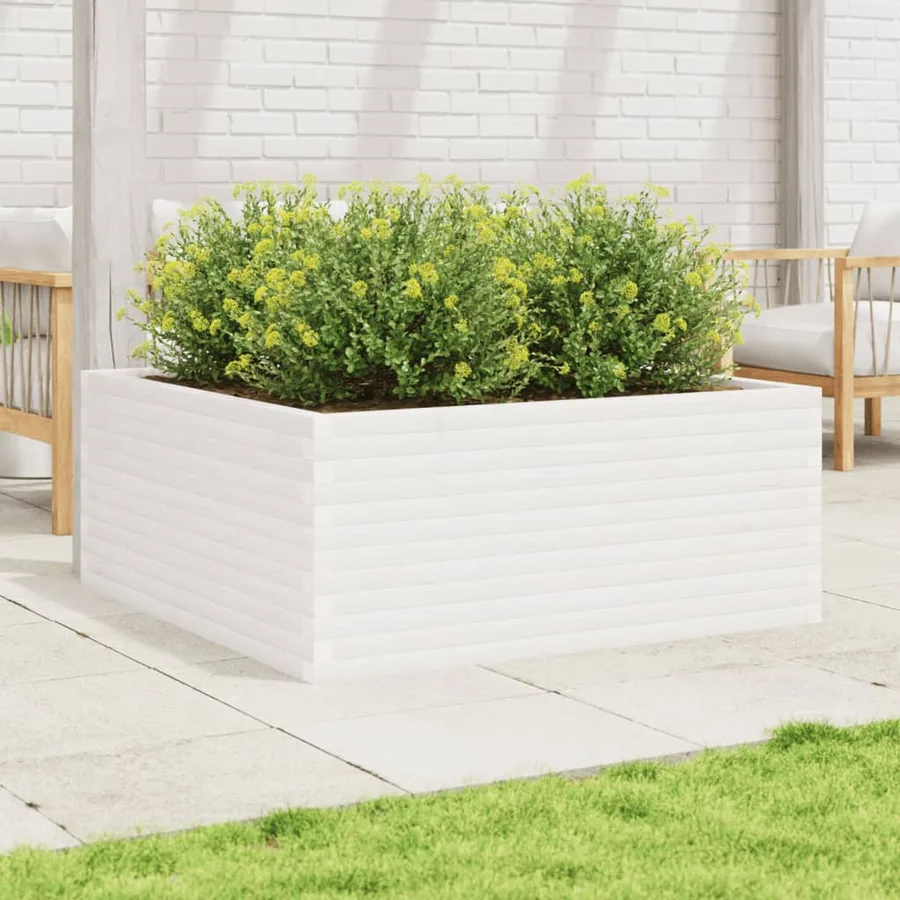 Jardinière blanc 110x110x46 cm bois de pin massif - 3