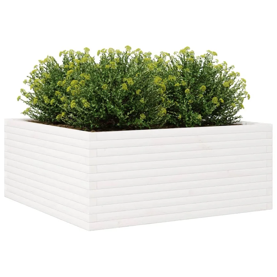 Jardinière blanc 110x110x46 cm bois de pin massif - 4