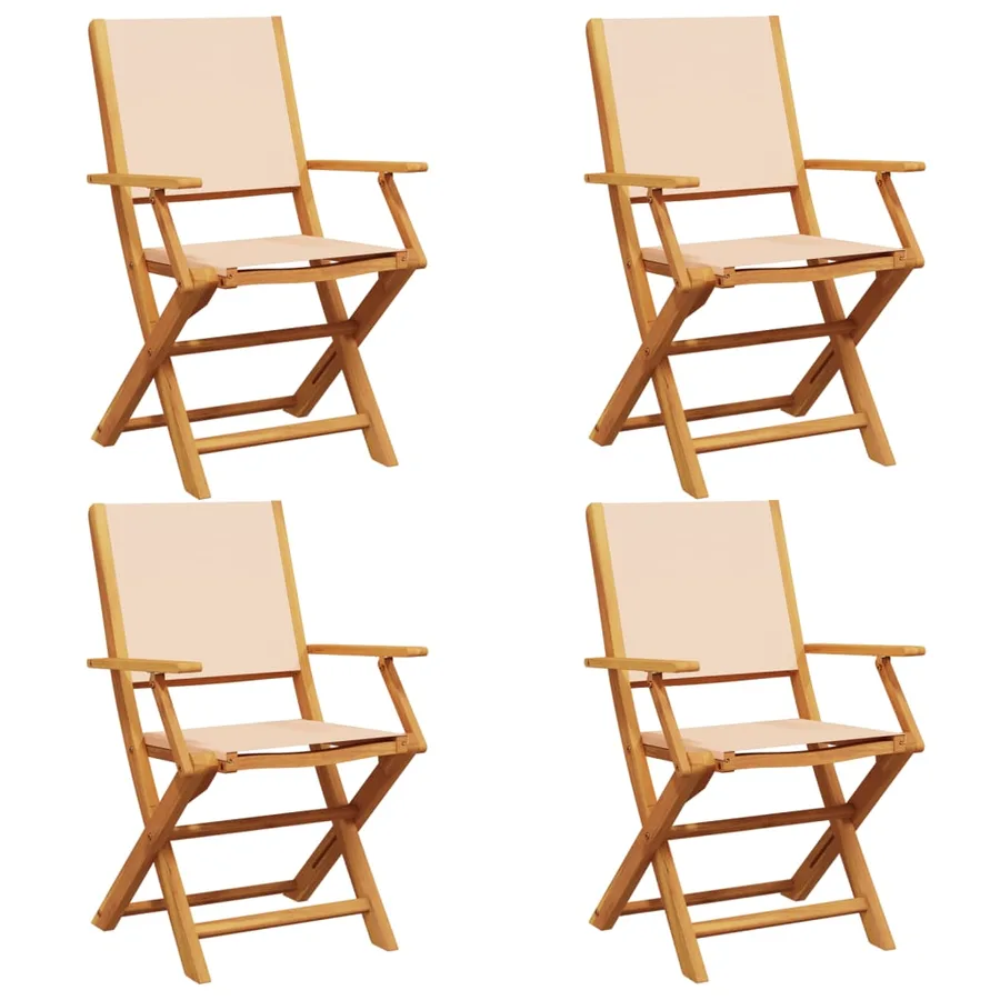 Chaises de jardin pliantes lot de 4 beige tissu et bois massif - 2