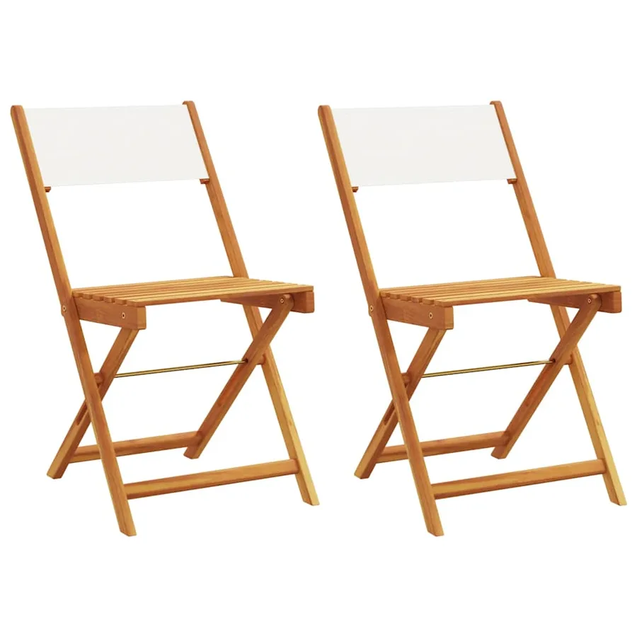 Chaises de bistrot lot de 2 blanc crème bois acacia et tissu - 2