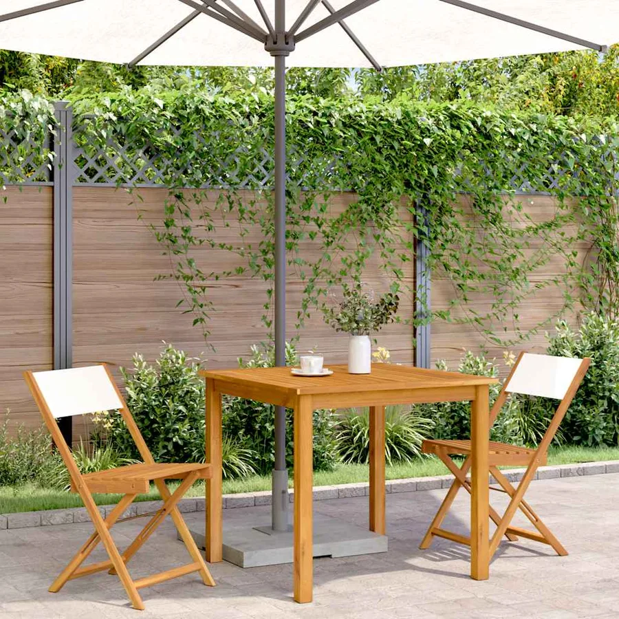 Chaises de bistrot lot de 2 blanc crème bois acacia et tissu - 3