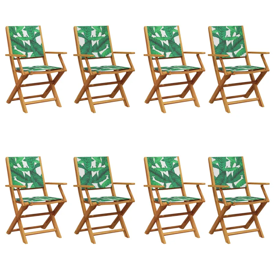 Chaises de jardin pliantes lot de 8 vert tissu et bois massif - 2