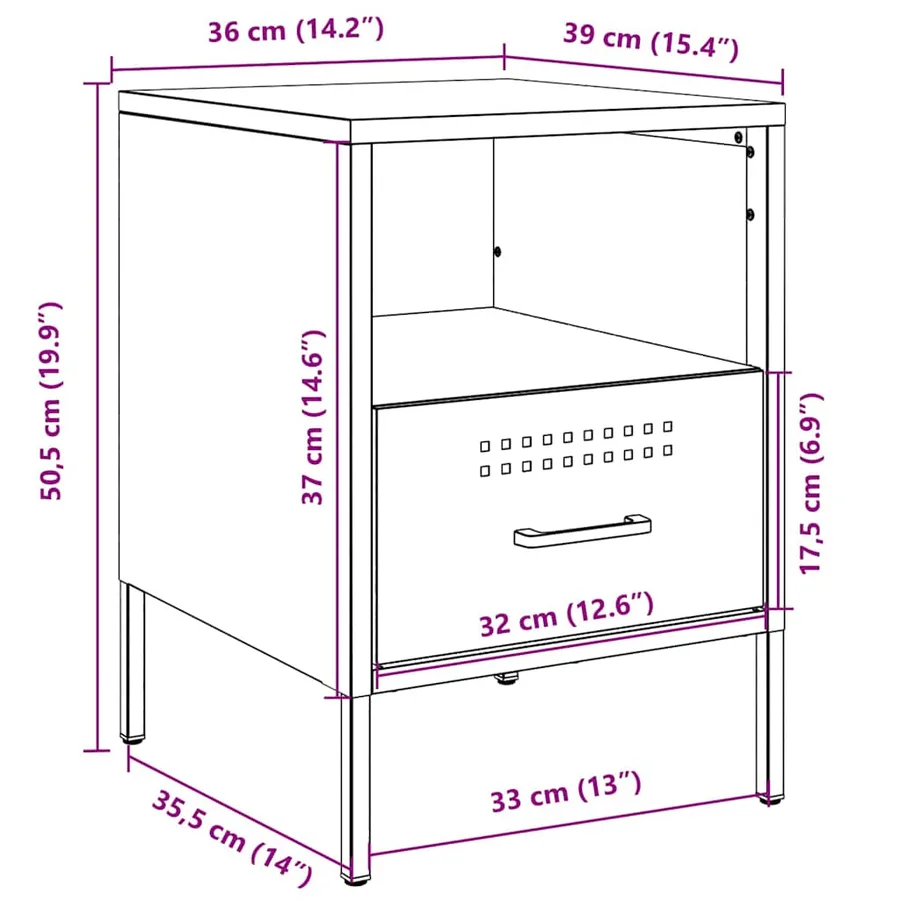 Tables de chevet 2 pcs jaune moutarde 36x39x50,5 cm acier - 13