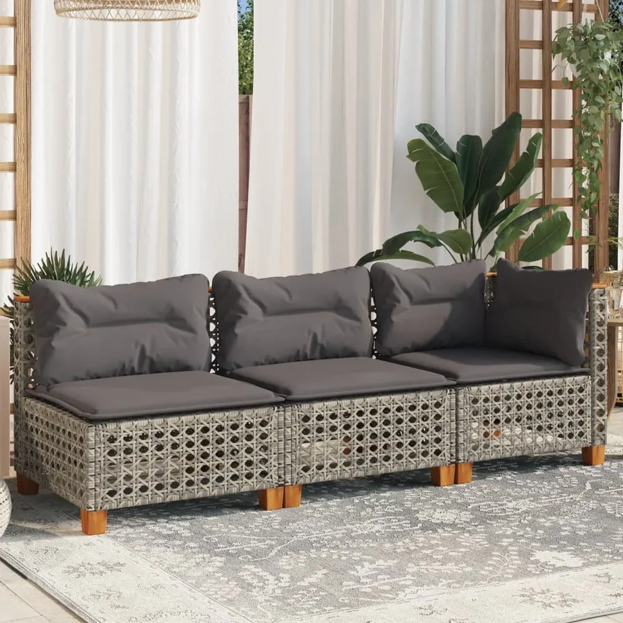 Canapé de jardin avec coussins 3 places gris résine tressée - 3