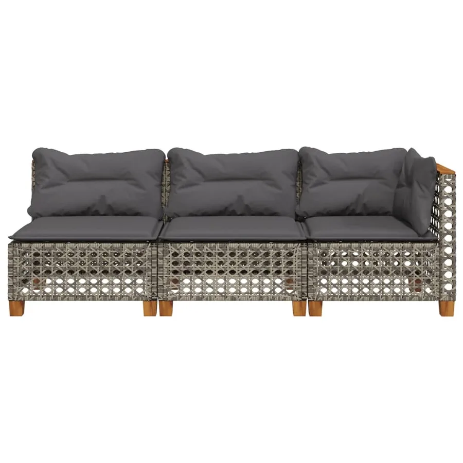 Canapé de jardin avec coussins 3 places gris résine tressée - 4