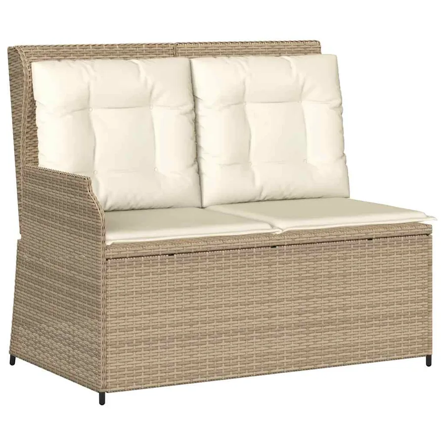 Banc inclinable de jardin avec coussins beige résine tressée - 2