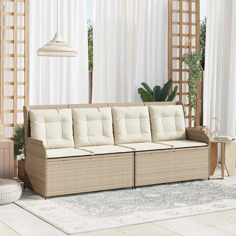 Banc inclinable de jardin avec coussins beige résine tressée - 3