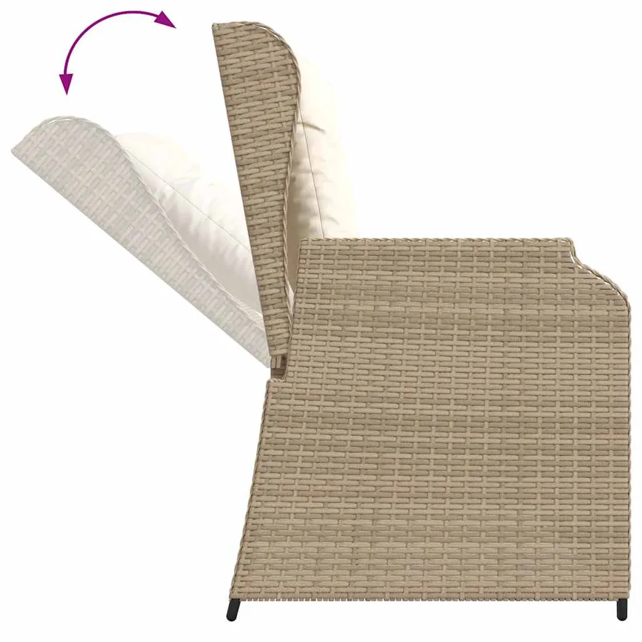 Banc inclinable de jardin avec coussins beige résine tressée - 7