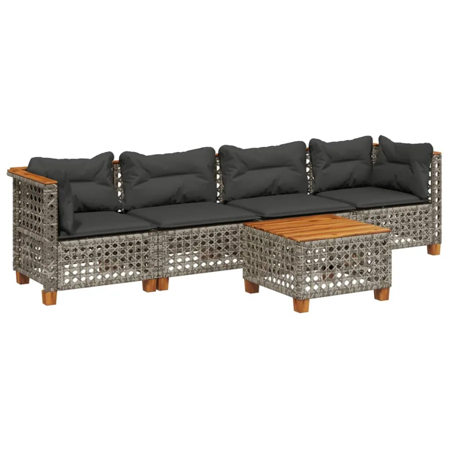 Salon de jardin 5 pcs avec coussins gris résine tressée - 2