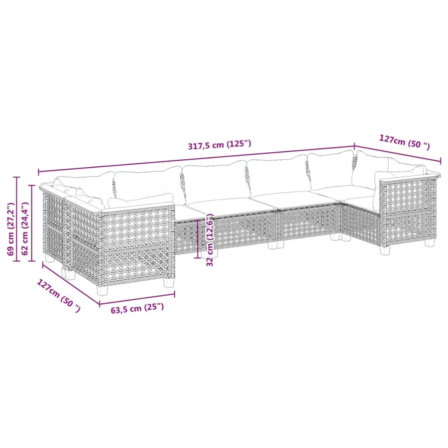 Salon de jardin avec coussins 7 pcs gris résine tressée - 6