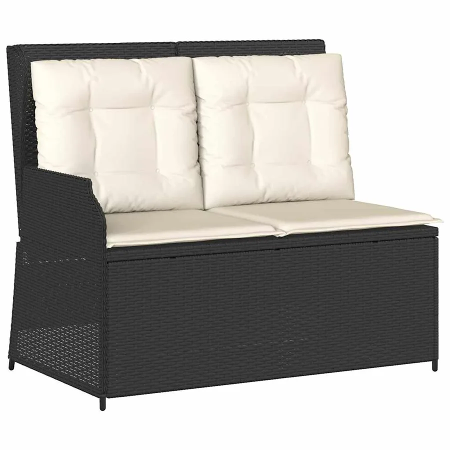Banc inclinable de jardin avec coussins noir résine tressée - 2