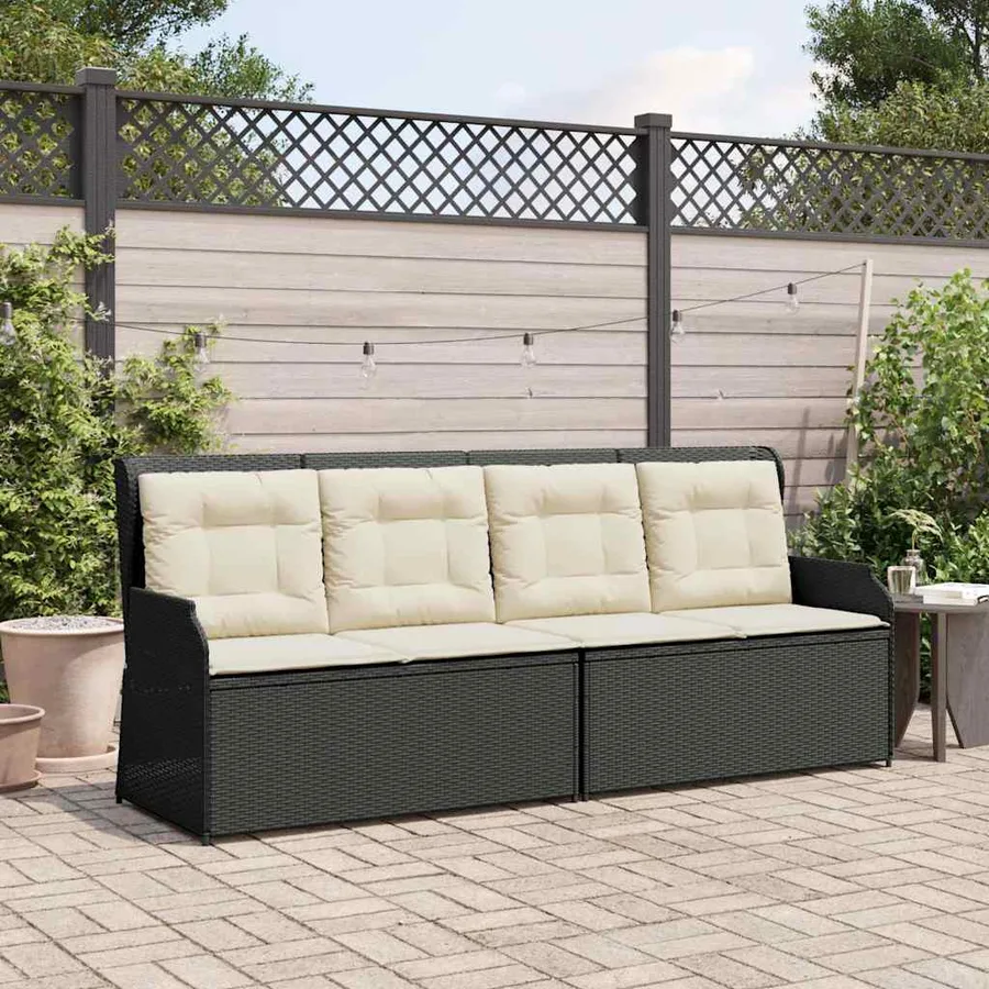 Banc inclinable de jardin avec coussins noir résine tressée - 3
