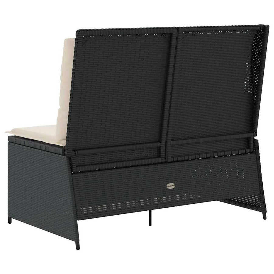 Banc inclinable de jardin avec coussins noir résine tressée - 6