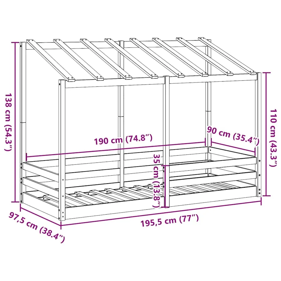 Lit pour enfants sans matelas blanc 90x190 cm bois pin massif - 9