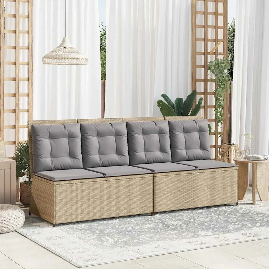 Banc inclinable de jardin avec coussins beige résine tressée - 3