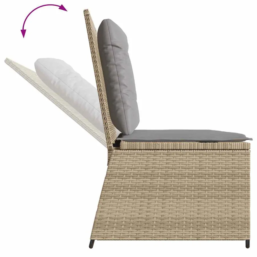 Banc inclinable de jardin avec coussins beige résine tressée - 7