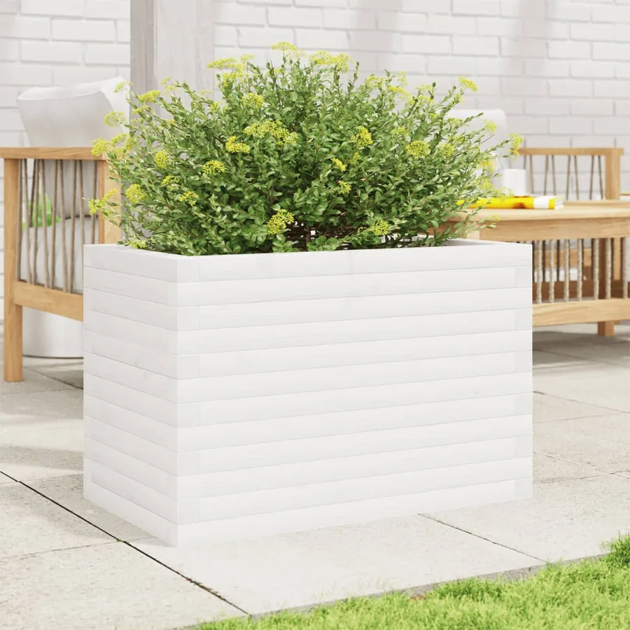 Jardinière blanc 70x40x46 cm bois de pin massif - 3