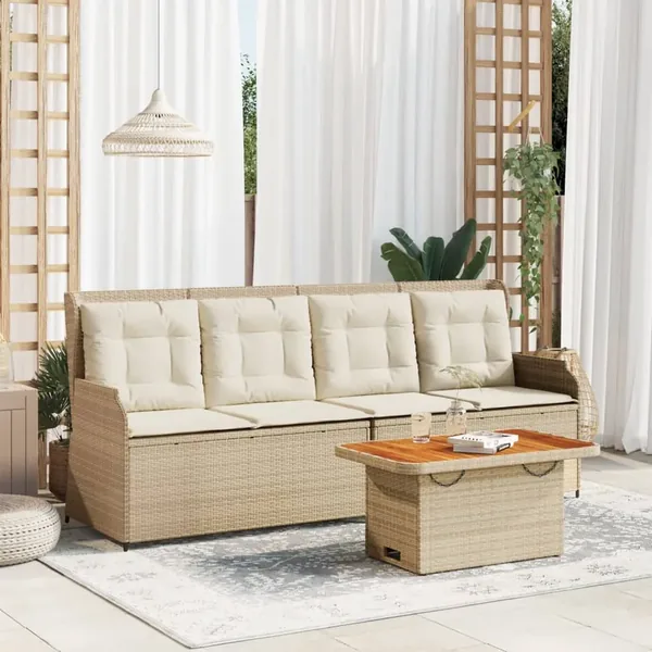 Salon de jardin avec coussins 3 pcs beige résine tressée