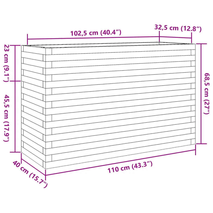 Jardinière cire marron 110x40x68,5 cm bois de pin massif - 10