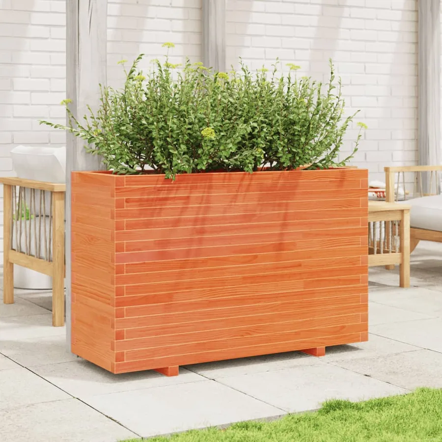 Jardinière cire marron 110x40x72 cm bois de pin massif - 3