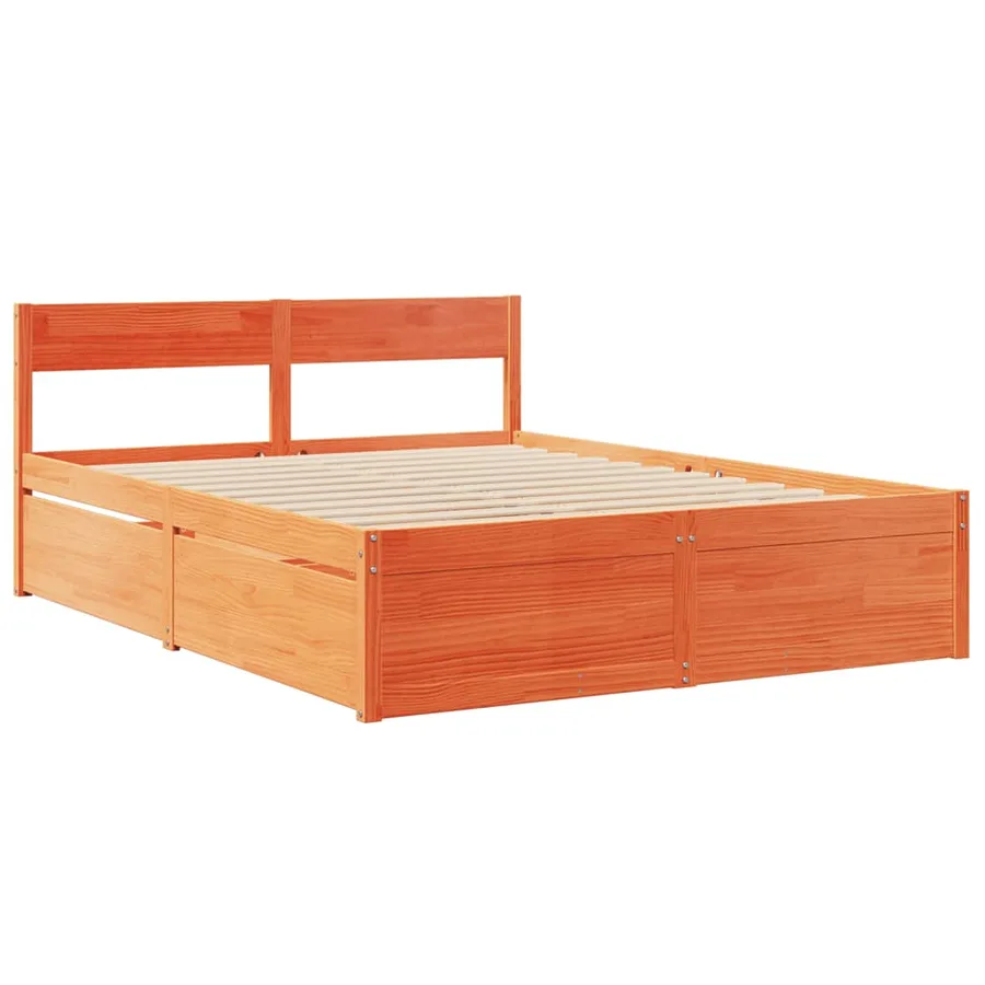 Cadre de lit sans matelas cire marron 160x200cm bois pin massif - 3