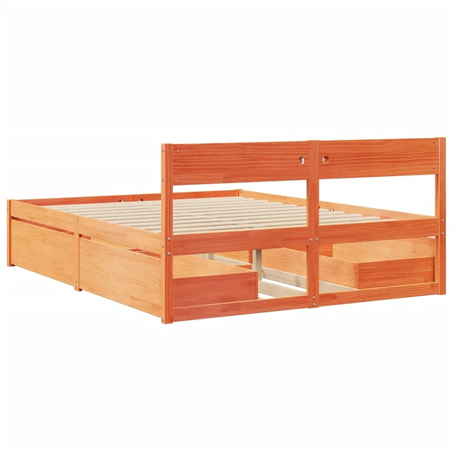 Cadre de lit sans matelas cire marron 160x200cm bois pin massif - 6