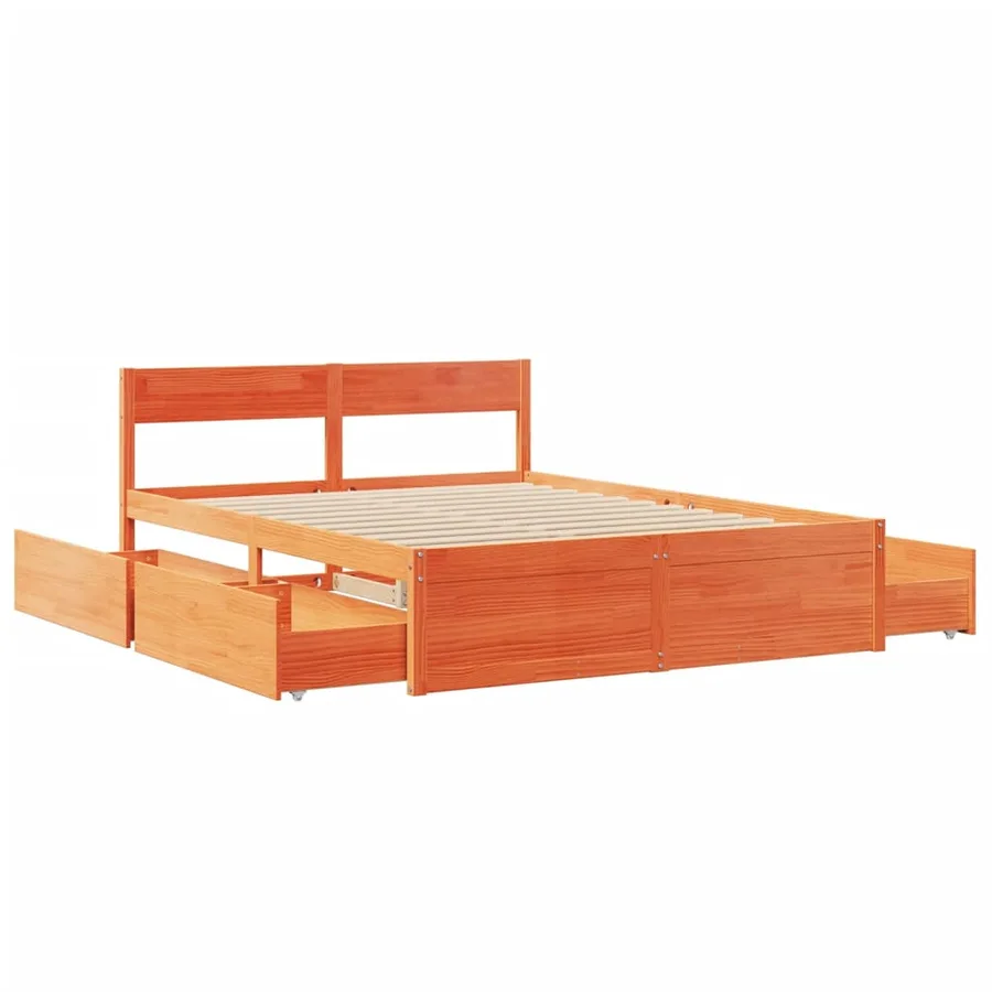Cadre de lit sans matelas cire marron 160x200cm bois pin massif - 7