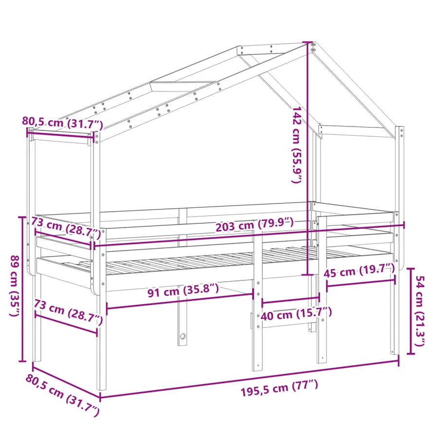 Lit haut sans matelas 75x190 cm bois de pin massif - 12