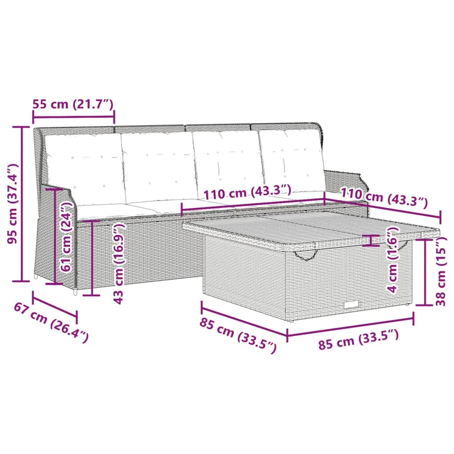 Salon de jardin avec coussins 3 pcs gris résine tressée - 10