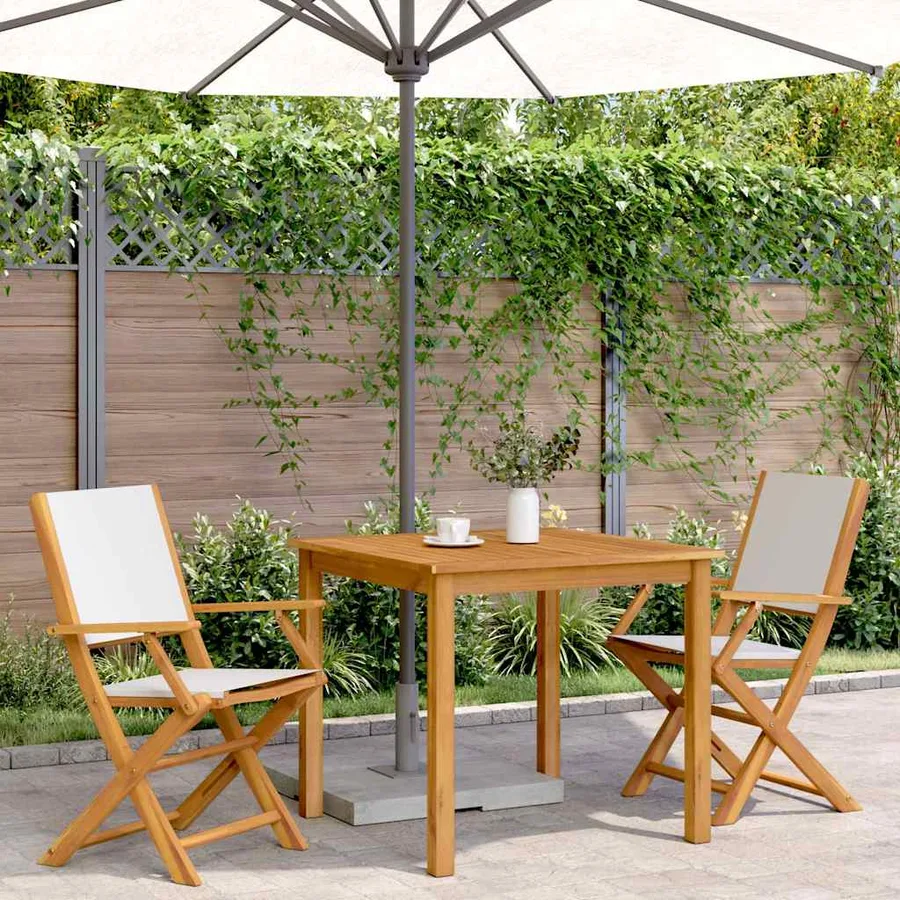 Chaises de jardin lot de 2 blanc crème bois acacia massif tissu - 3
