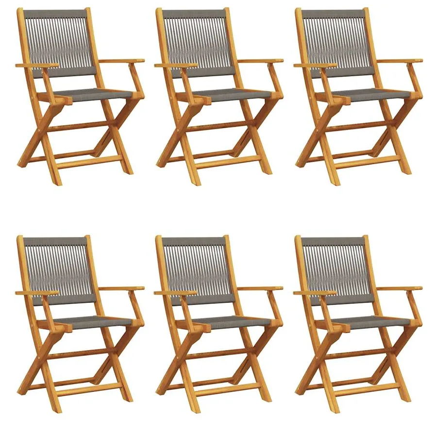 Chaises de jardin pliables lot de 6 gris bois d'acacia massif - 2