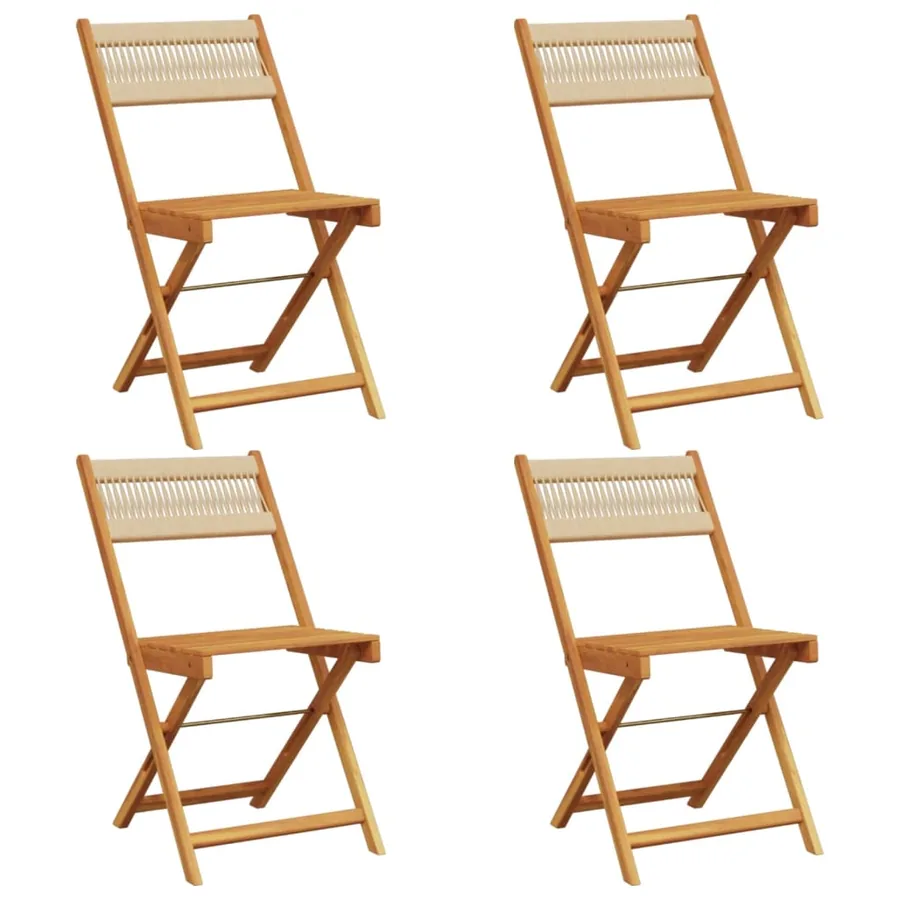 Chaises de jardin pliantes lot de 4 beige bois d'acacia massif - 2