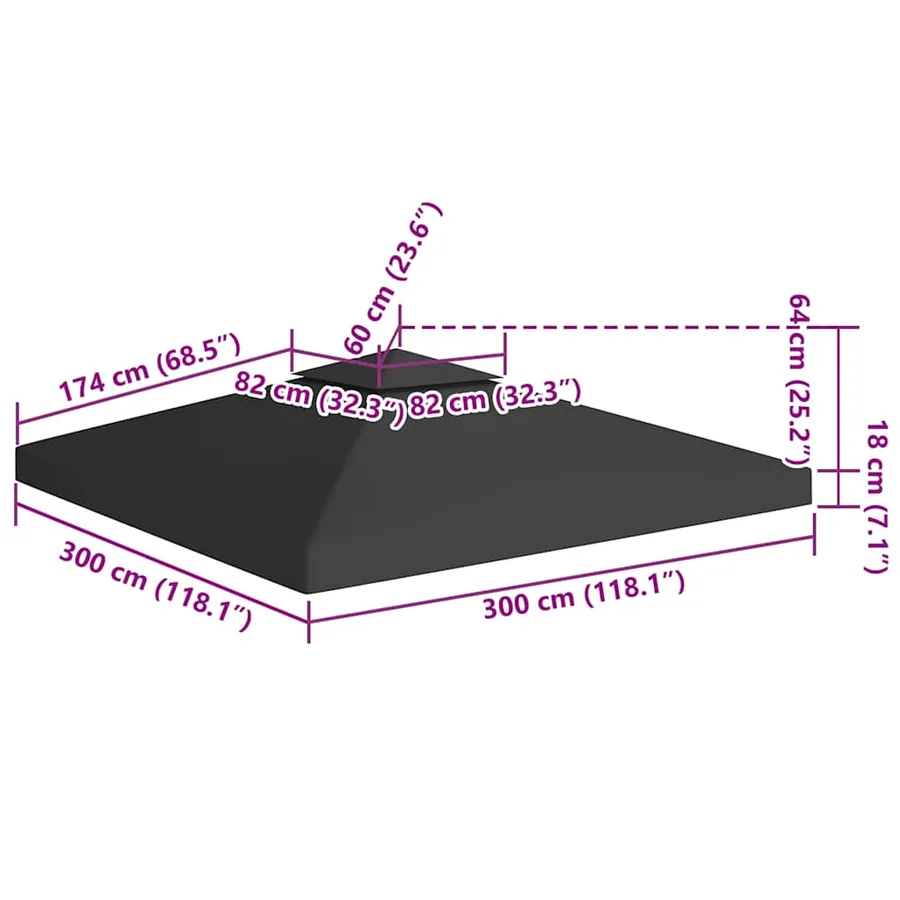Toile de toit de belvédère 2 niveaux 310 g/m² 3x3 m Noir - 7