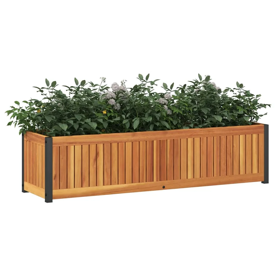Jardinière 110x30x27,5 cm bois massif d'acacia et acier - 3