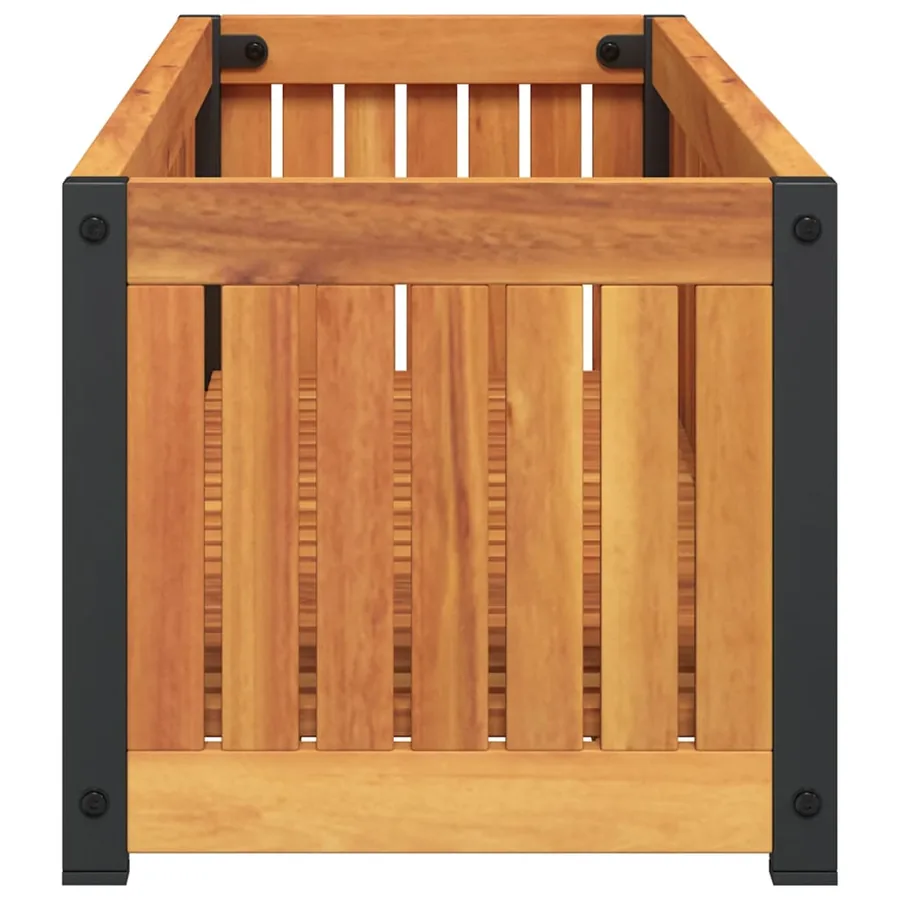Jardinière 110x30x27,5 cm bois massif d'acacia et acier - 5