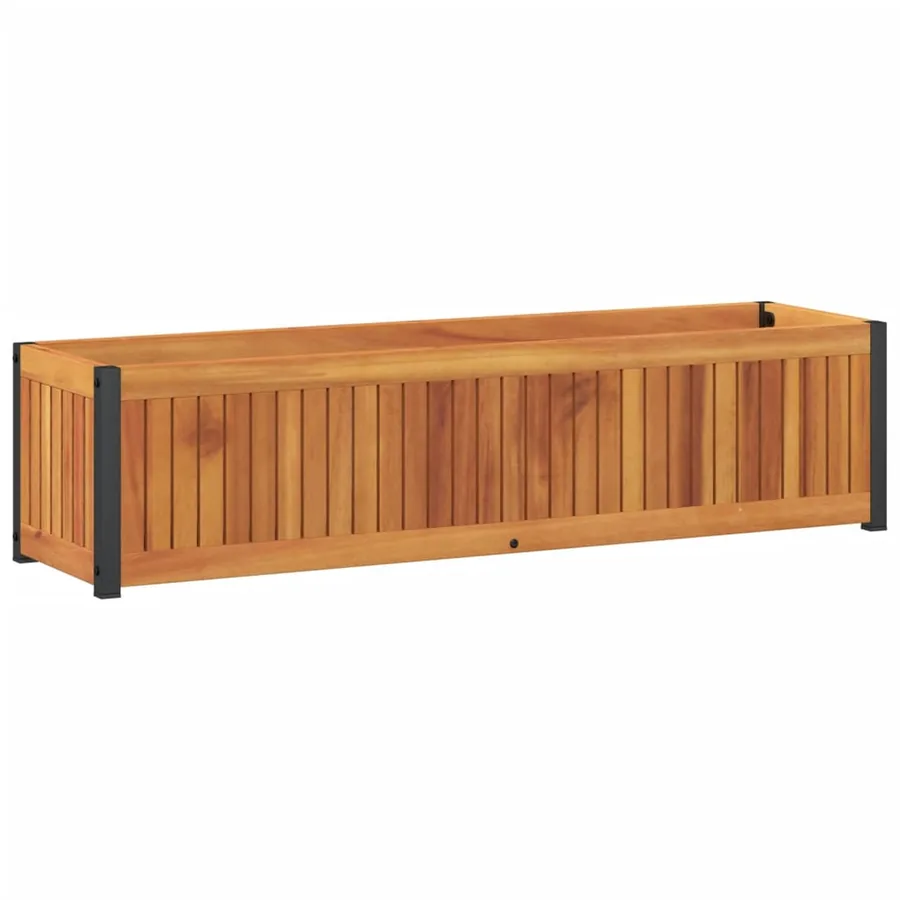 Jardinière 110x30x27,5 cm bois massif d'acacia et acier - 6
