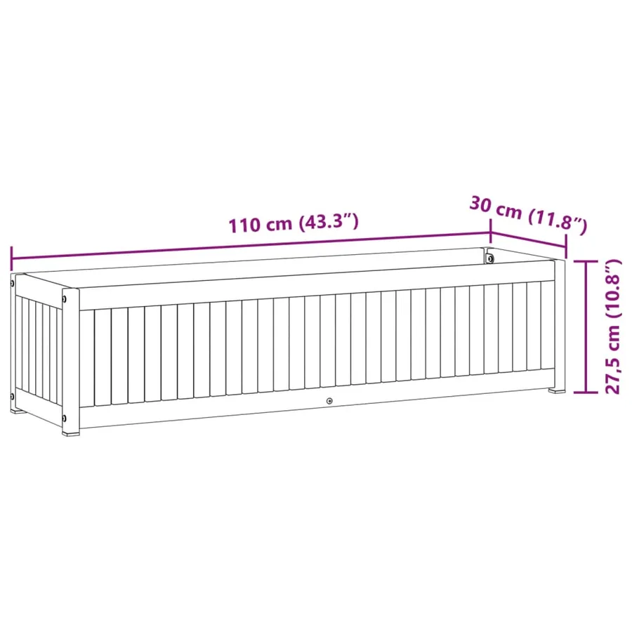 Jardinière 110x30x27,5 cm bois massif d'acacia et acier - 9