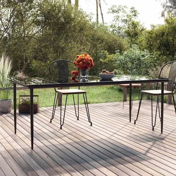 Table à dîner de jardin Noir 200x100x74cm Acier et verre trempé